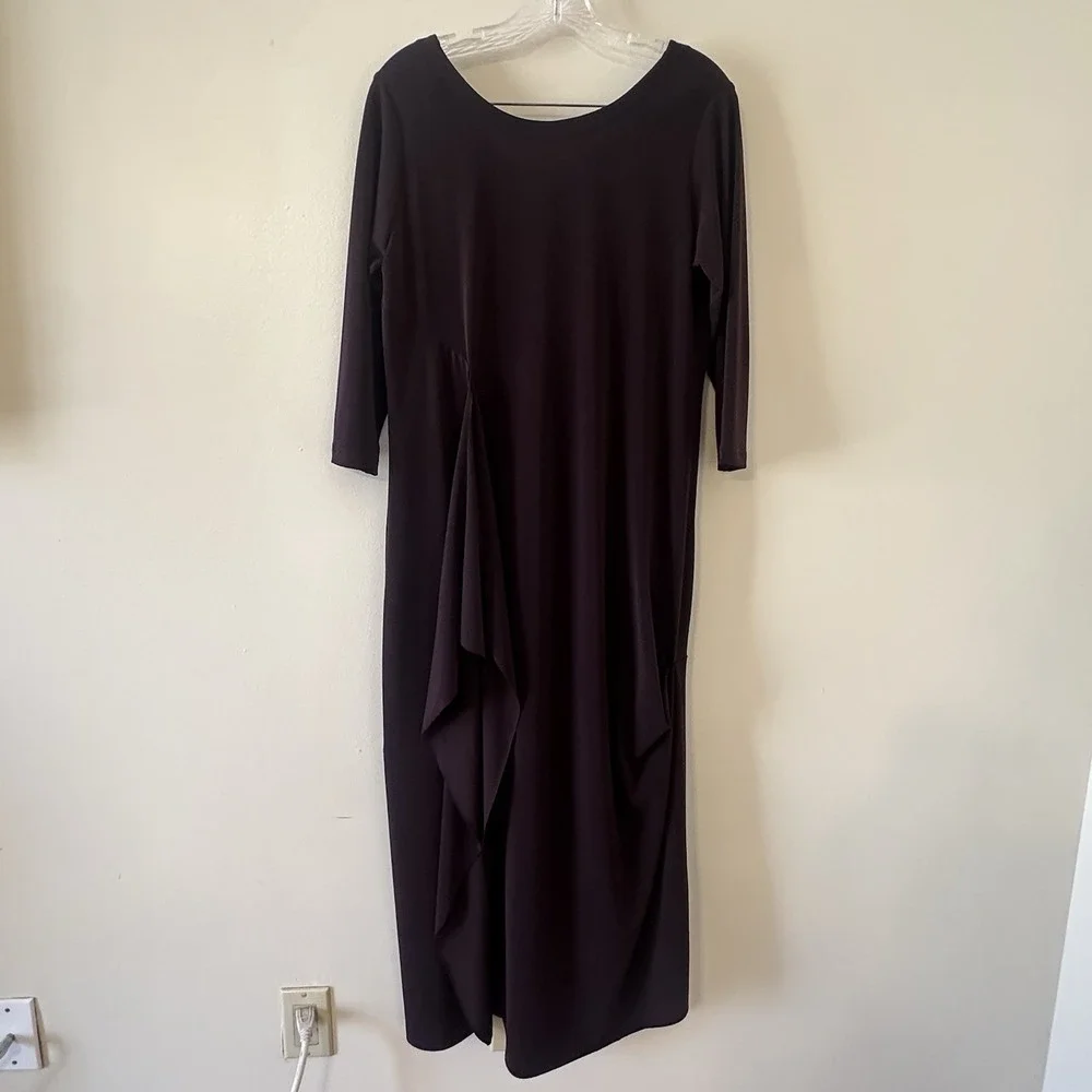 Sympli Womens Brown Purple Kaftan Maxi Drama Dress V Neck 3/4 Sleeve Size 10
